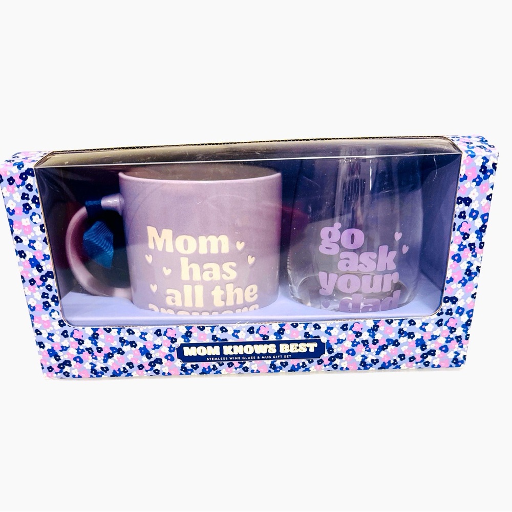 Mom Knows Best Mug and Wine Glass Set